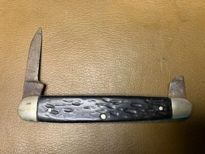 REMINGTON UMC Pen 2 Blade Pocket Knife Black Horn Vintage USA Broken Blade - Picture 1 of 10