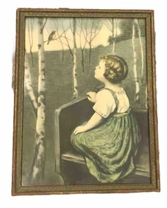 Vintage 1925 Lithograph SPRING SONG by GLUCKLICH Blind Girl Antique Frame 13x17 - Picture 1 of 20