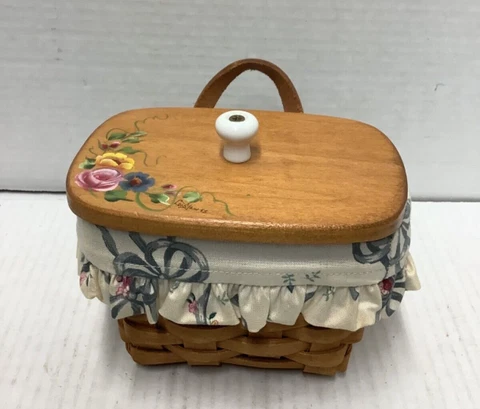 Longaberger 1993 Small Hanging Key Basket Combo With Hand Painted Lid - r Cover