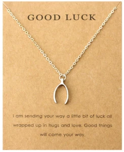 Silver 18" Wishbone Necklace Lucky Charm Good Luck Gifts graduate retirement - Picture 1 of 7