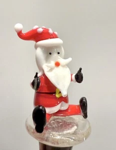 HandBlown Art Glass Thumb Up Santa Claus Wine Bottle Stopper 5in - Picture 1 of 12