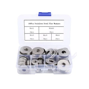 100 Pezzi Rondelle Penny Piatte 5 Misure Acciaio Inox Grandi OD M4, M5, M6, M8, M10 - Foto 1 di 6