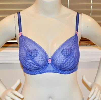 Felina Mesh Lace Underwire Bra 5119 with Sheer Liner Blue Size 34 DD (E) - Image 1 of 4