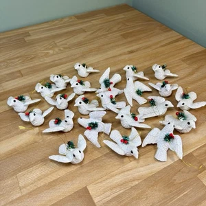 Vintage Blow Mold Plastic Dove Christmas White Birds Glitter Ornaments SET OF 23 - Picture 1 of 12