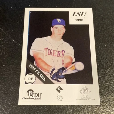 Tim Clark 1990 McDag LSU Tigers Baseball Card Rookie RC Baton Rouge Med Center - Image 1 of 2