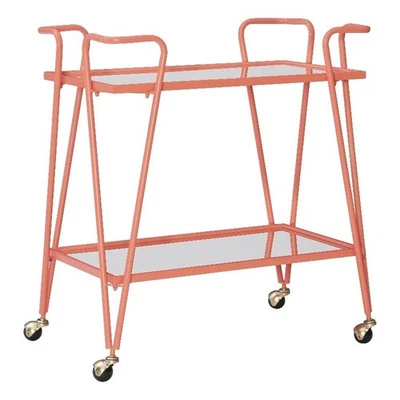Linon Mia Metal & Mirrored Mid Century 2 Level Rolling Bar Cart in Coral Orange Foto 1 de 4