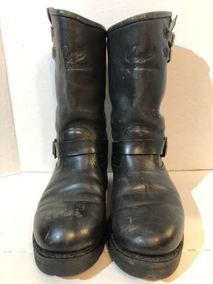 Vtg Harley Davidson Mens Motorcycle Boots Black Leather Engineer 3 Buckle Sz 9 - Image 1 of 4
