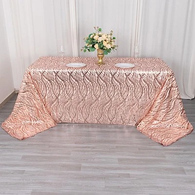 90x156 in BLUSH Wavy Sequined Mesh Rectangle TABLECLOTH Party Events Decorations - Image 1 of 4