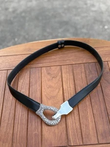 CHICOS Black Leather Small Medium Belt With Metal Buckle Hook Adjustable - Picture 1 of 8