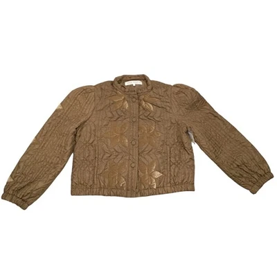 NWT Free People Quilted Jacket Women's Medium Bronze Brown Floral Velvet Accents - Image 1 of 4