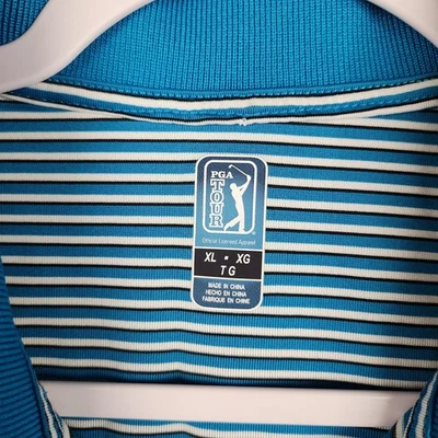 Camisa Polo PGA Tour Para Hombres XL Azul Blanco Rayas Golf Rendimiento Logo Bordado Foto 1 de 4
