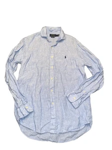 Ralph Lauren Shirt Mens Medium Blue Linen Button Down Long Sleeve Polo Classic - Picture 1 of 5