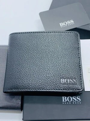 NEW MEN HUGO BOSS TRAVELLER 4CC BIFOD BLACK LEATHER WALLET WITH POCKET - Image 1 of 4