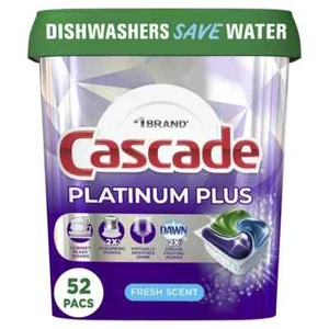 Cascade Platinum Plus Dishwasher Detergent Pacs, Fresh, 52 Count, Free Shipping