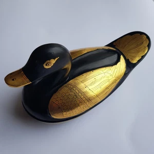 Caja baratija lacada pato arte madera birmana oro negro 19 cm Myanmar artesanía - Imagen 1 de 14