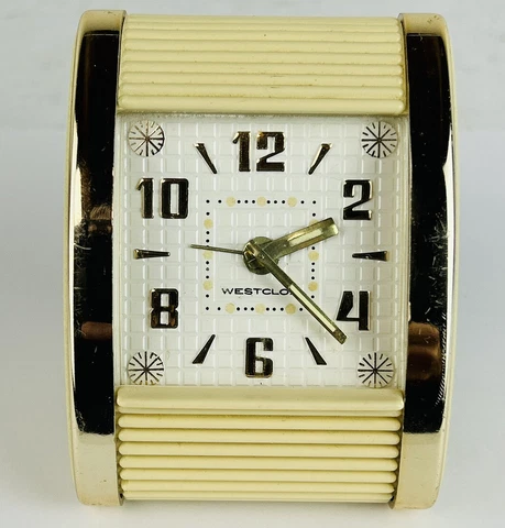 Vintage Westclox 42014 Ivory Roll Trip Travel Alarm Clock Working Cover