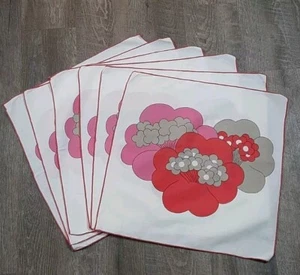 Vintage Set of 6 Linen Napkins Red Pink Floral Retro Mode Decor Valentines Day - Bild 1 von 5