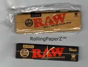 RAW BLACK CLASSIC KING SIZE Rolling Papers And Metal Pack Storage Case Tin - Picture 1 of 4