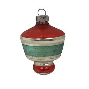 Adorno de Navidad de vidrio atómico Brite brillante vintage a rayas OVNI rojo azul - Imagen 1 de 6