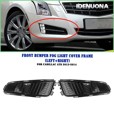Gloss Black Front Fog Light Cover For Cadillac ATS 2013-2014 Left Right - Imagem 1 de 4
