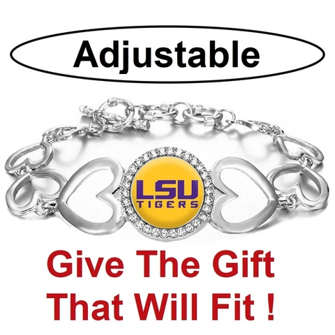Special LSU Tigers Womens Silver Heart Link Bracelet w Gift Pkg D27 Cover