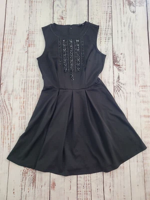 Vestido de cóctel Eva Longoria negro con cuentas sin mangas ajustado y acampanado para mujer M Foto 1 de 4