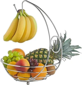 Fruit Bowl Holder with Banana Hanger Hook Tree Fruit Bowl Basket Stand Large UK - Picture 1 of 5