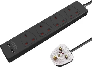 EXTRASTAR 4 vías 3M cable de extensión con 2 ranuras USB, 4 enchufes enchufe de extensión 13A - Imagen 1 de 5