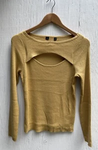 NEW WOMENS EX CHAIN STORE MUSTARD YELLOW RIBBED CUT OUT JUMPER SIZES 8-16