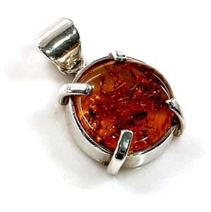 925 Massiv Sterlingsilber Cognac Ostsee Bernstein Designer Groß Schöner Anhänger - Bild 1 von 3