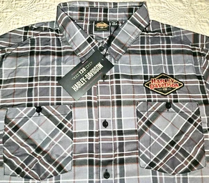 NEW HARLEY-DAVIDSON, MENS SIZE 2XL, 120th ANNIVERSARY GREY PLAID SHIRT, MSRP $95 - Picture 1 of 23