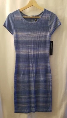 Vestido ceñido al cuerpo Andrew Marc NY azul cambray para mujer XS mezcla de lino a rayas Foto 1 de 4