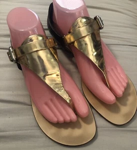 Giuseppe Zanotti flache goldene & braune Ledersandale 9M EU39 Lederschuh - Bild 1 von 6