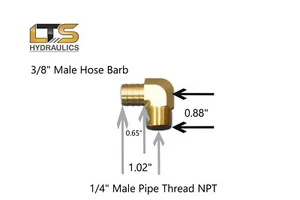 3/8" Hose Barb x 1/4" Male Pipe NPT 90 Degree Forged Brass Fitting Qty 1 - Picture 1 of 4