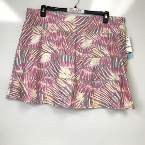 Ideology Womens Tropic Fusion Pink Tropical-Print Tiered Skort Plus Size 2X $44