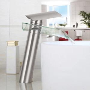 Grifo mezclador grifo lavabo lavabo caño cascada vidrio cepillado níquel - Imagen 1 de 6