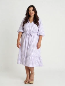 Dorothy Perkins Dress Midaxi Short Sleeve Tea Checked Gingham Dress UK 18 - Picture 1 of 7