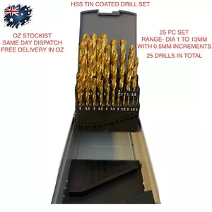 Hss Drill set TiN coated 25 pc set 1-13mm 0.5mm increments 135* Point in a case - Bild 1 von 3