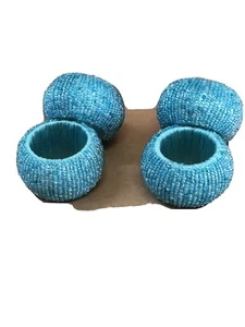 Set Of 4 Heritage Collection Turquoise Blue Beads Napkin Holders Modern Decor - Picture 1 of 6