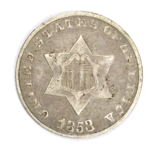 1853 Three Cent Silver 3C - Picture 1 of 2