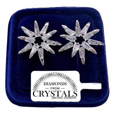 Orecchini Fiori Luminosi donna pl. oro bianco 18K con Cristalli Zirconi  SWF3 - Immagine 1 di 4