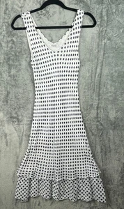 Angela Mara Dress Small White Polka Dot Sleeveless Tiered Lagenlook Made n Italy - Picture 1 of 10