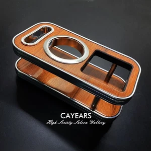 JDM JP DAD Chrome Brim Wood Grain Luxury Cup Holder Drinks Car Instrument Table - Picture 1 of 12