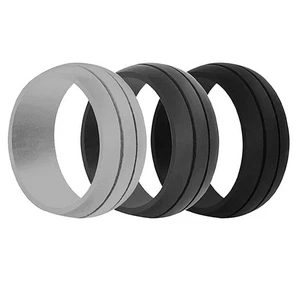 3 Pcs Men Rubber Silicone Wedding Ring Gym Sport Jewelry - Picture 1 of 16