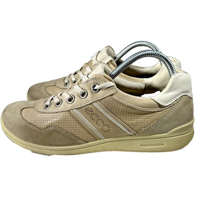 ECCO Mujer Talla 9.5 EU 40 Zapatos Informales Gamuza Cuero Tenis Beige Soporte Arco Foto 1 de 4
