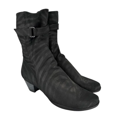 Tacones impermeables ARCHE elásticos con patrón de cebra de nobuck carbón talla 40 media pantorrilla Foto 1 de 4