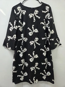 NWT Banana Republic Womens 3/4 Sleeve Dress Black W/White Bows 12 #7633 - Picture 1 of 15