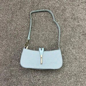 Y2K Vintage Lona Mini Bolso de Hombro Bebé Azul Baguette Plata - Imagen 1 de 9