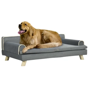 PawHut Pet Sofa for Large Dogs, Dog Couch with Wooden Legs Cushion, Grey - Picture 1 of 11