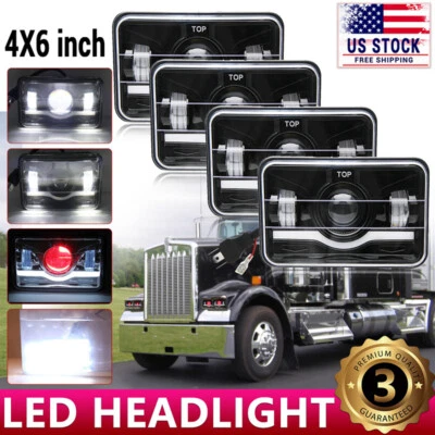Faros LED 4x6" para Kenworth Peterbilt 357 379 378 haz de sellado alto/bajo H4651 Foto 1 de 4